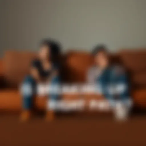 A man and woman sit on opposite ends of a couch, looking thoughtful and sad, reflecting on their relationship struggles.