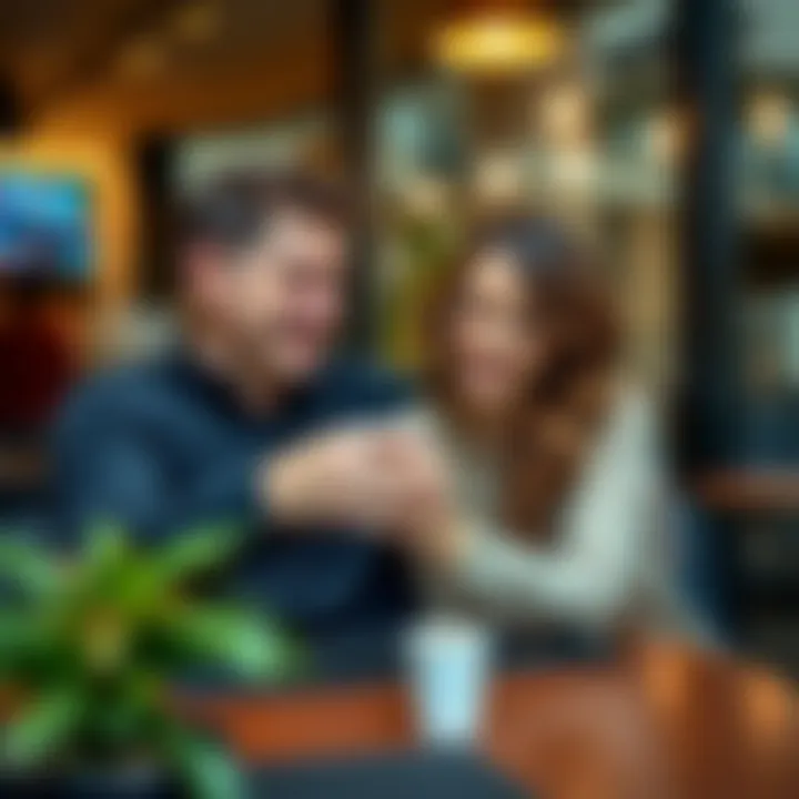 A happy couple sharing a moment together at a café, smiling and reconnecting over coffee.
