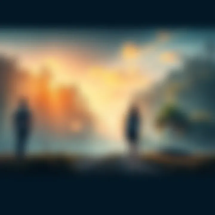 A couple in a serene forest, contemplating their relationship as spiritual practices conflict with skepticism.