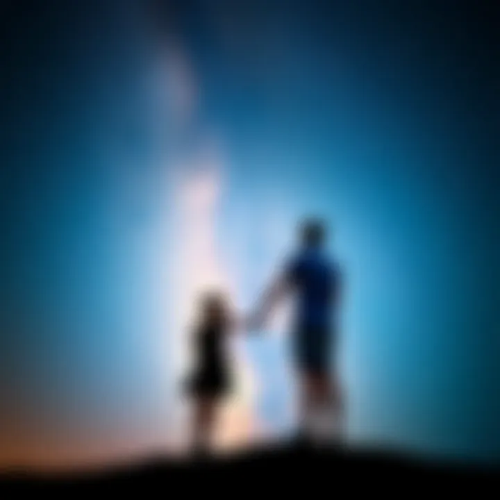 Couple under a starry sky A couple holding hands under a starry sky, symbolizing stability and connection in marriage influenced by Jupiter.