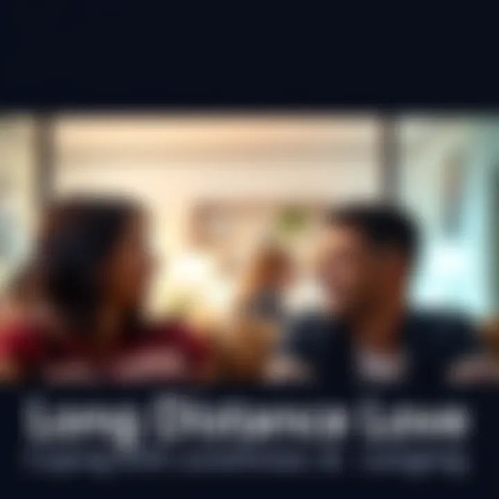 A couple smiles at each other over a video call, representing long-distance connection and love.