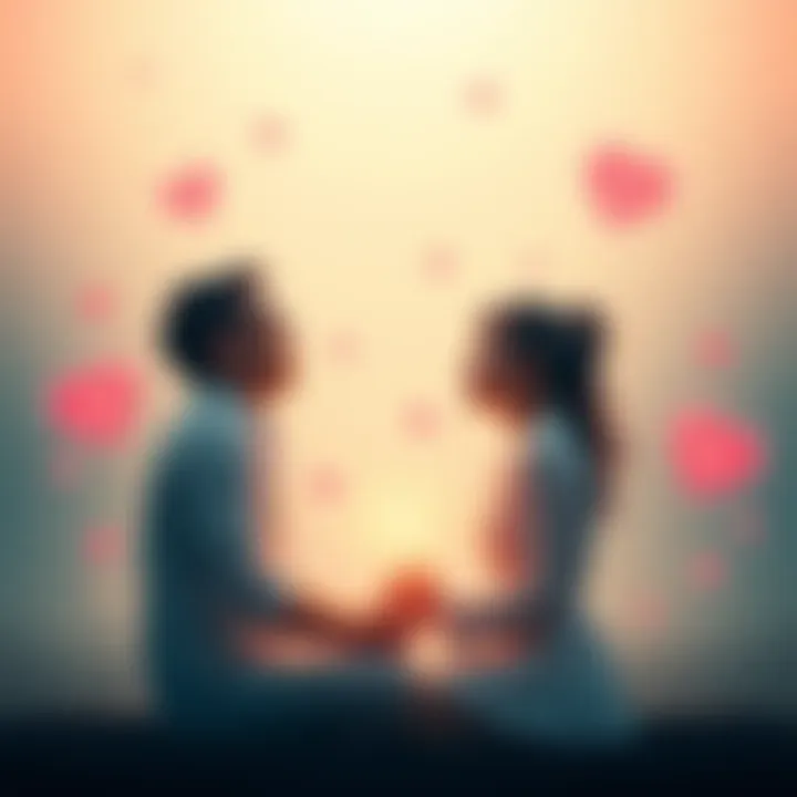 Couple visualizing love A person practicing visualization techniques, sitting peacefully with eyes closed, surrounded by soft light and heart symbols, symbolizing love and affirmation