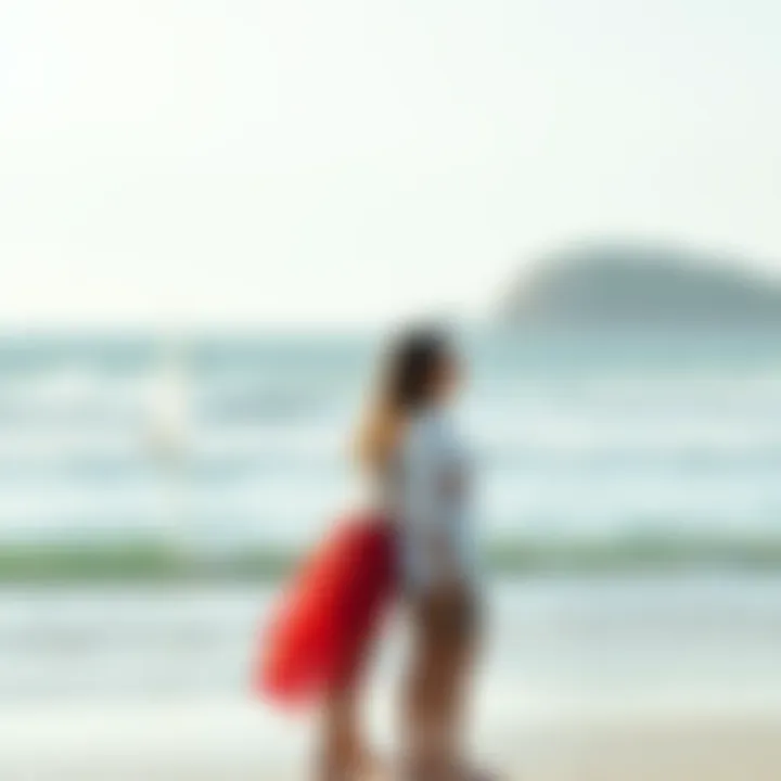 A couple stands apart on a beach, looking back at each other with longing expressions, symbolizing the emotional struggle of moving on from love.