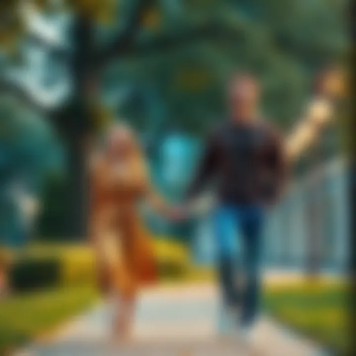 A happy couple walking together in a park, sharing smiles and enjoying their time, symbolizing love and future married life