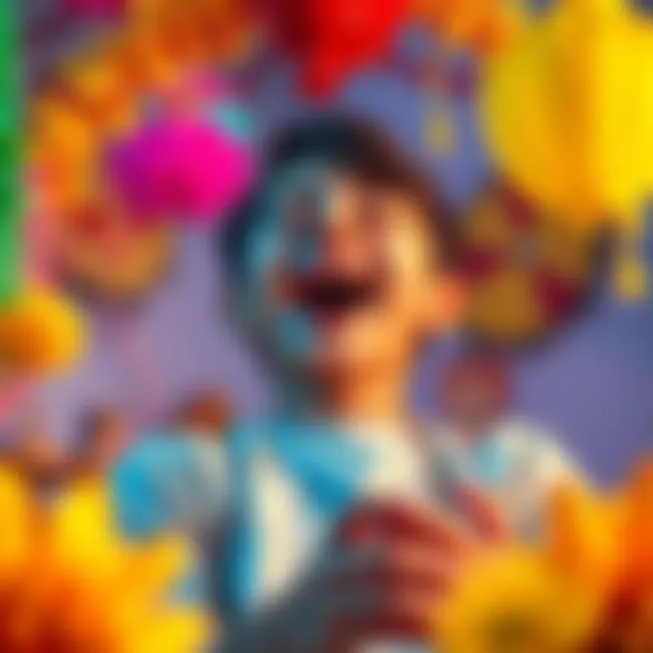 A young person animatedly singing with joy, surrounded by bright colors and playful decorations, showcasing their enthusiasm for a trend called Italian brainrot.