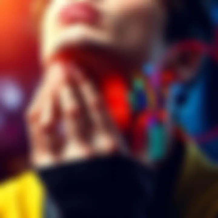 Individual covering specific areas on their jaw and neck to relieve V2K audio distress