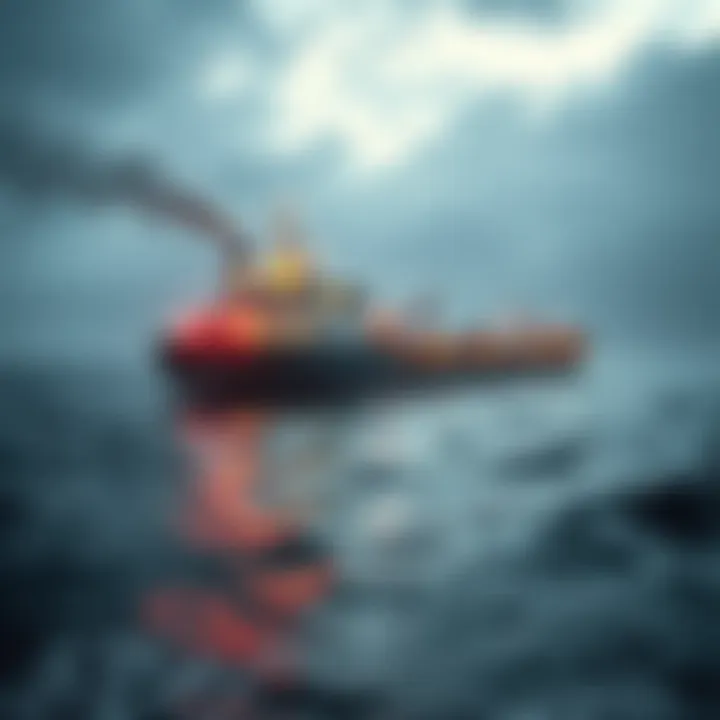 A hidden oil tanker in the ocean, suspected of being involved in drone operations and sabotage for Russia.