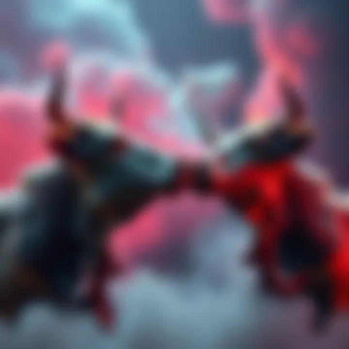 Severed cow heads engaged in conversation in a surreal dream setting