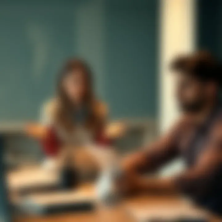 A woman appears confused while talking to her male coworker who looks disinterested. They sit at a desk with papers and a laptop, showing mixed signals in their interaction.