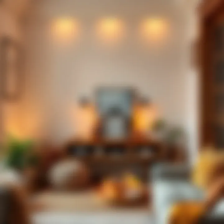 A beautifully arranged altar in a cozy corner of a living room, featuring candles, crystals, and plants, creating a serene atmosphere for spiritual practices.