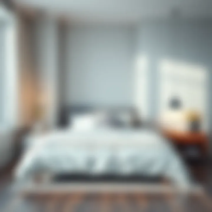 A well-arranged bedroom showcasing a bed positioned against a wall with soft lighting, plants, and decorative pillows for comfort.