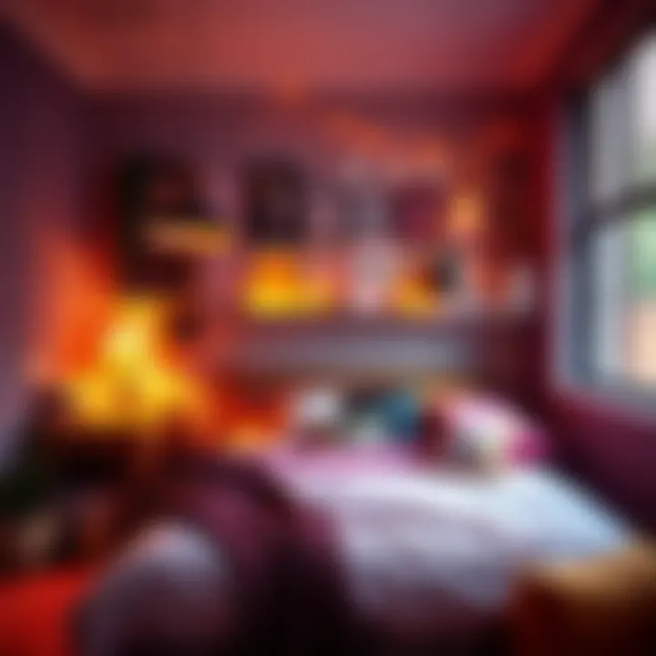 A stylish bedroom featuring a mix of personal items and organized space, creating a warm and inviting atmosphere.