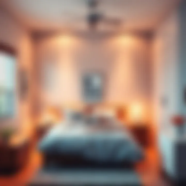 A well-arranged bedroom featuring a bed placed against a shared wall, maximizing space and comfort, with simple decor and soft lighting