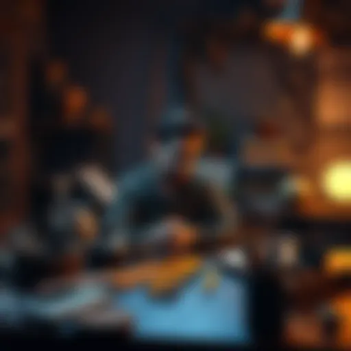 A person sitting at a table surrounded by craft supplies, looking focused and inspired as they prepare to engage in non-physical spell work.