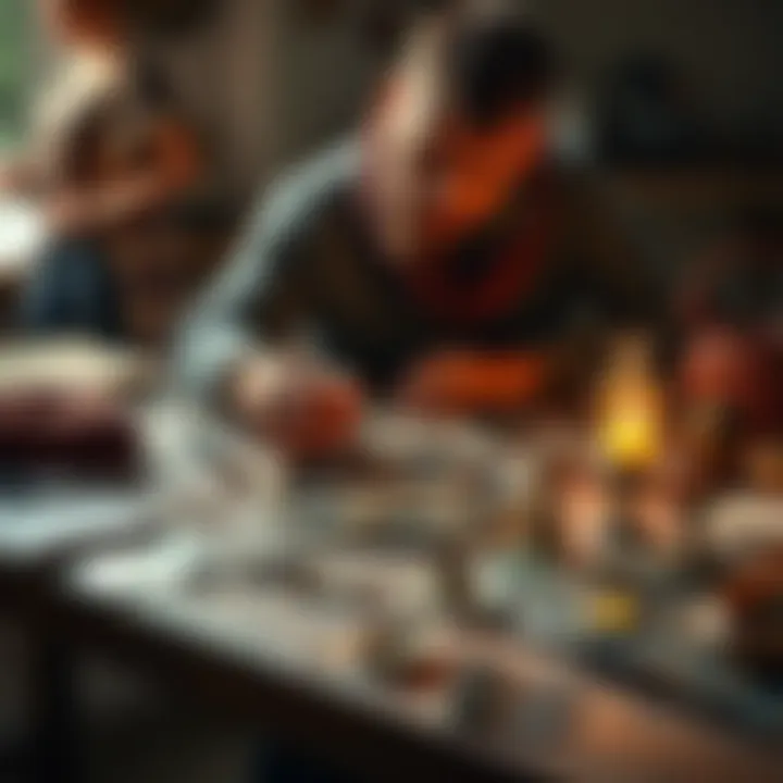 A beginner works on creating a pentacle with crafting materials spread out on a table.