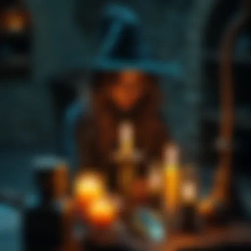 A beginner witch creates a personal protection ward with herbs, crystals, and candles, focusing on channeling energy.