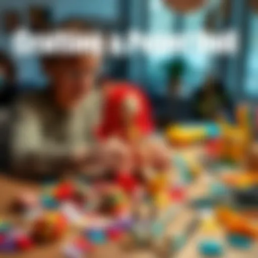 Crafting a Poppet Doll A person assembling a colorful Poppet Doll using fabric scraps and craft supplies on a table