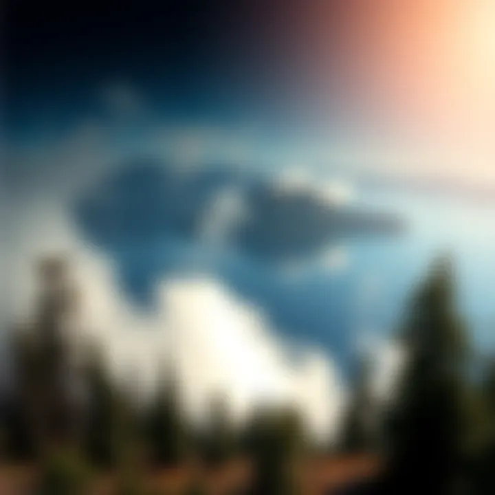 Crater Lake surrounded by trees, with mist rising above the water, symbolizing shamanic rituals and spirituality