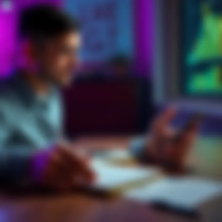 A person working on a smartphone, looking at an app for making height subliminals, with notes and a pen on the table.