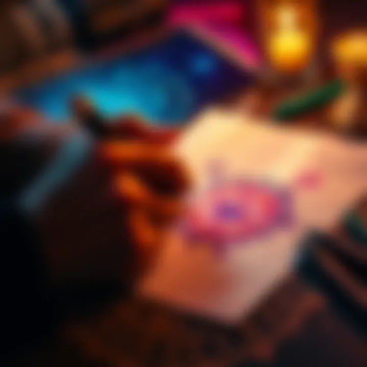 Person drawing sigils on paper with colorful markers, showcasing creativity and intention