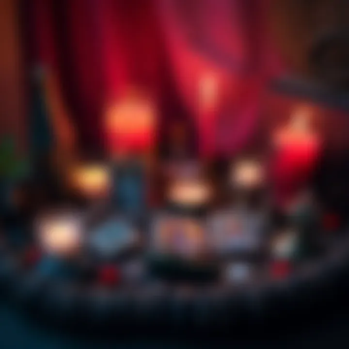 Creative Altar with Non-Christian Symbols A personal altar featuring tarot cards and charms symbolizing Jesus, surrounded by candles and natural elements.