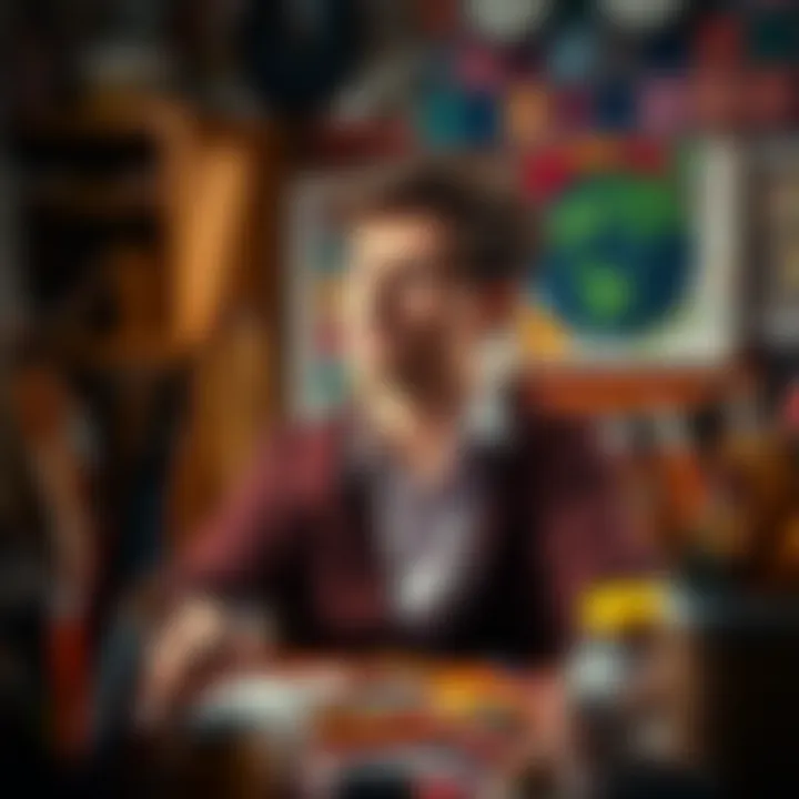 A person surrounded by art supplies, looking contemplative as they balance between traditional career paths and creative pursuits.