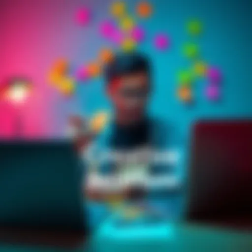 A person brainstorming ideas with sticky notes and a laptop, showing creativity and innovation in problem-solving.