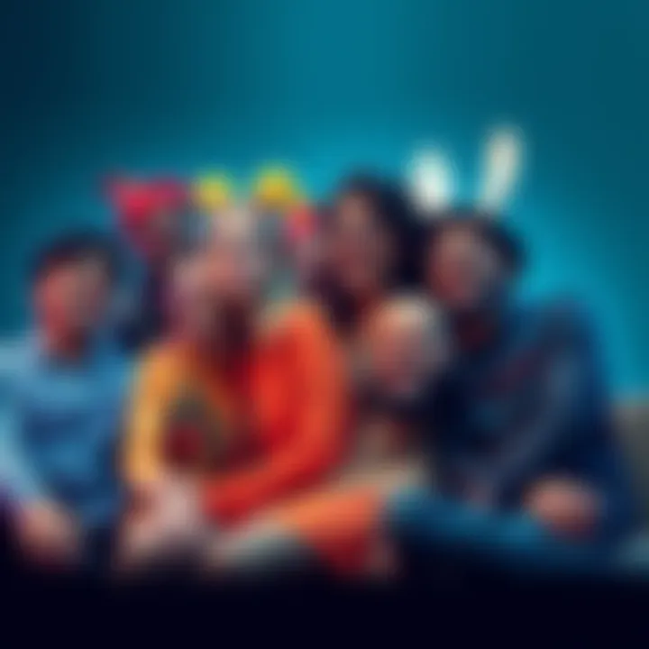 A group of diverse Aquarians sharing their unique qualities in a fun setting, highlighting their individuality and quirks