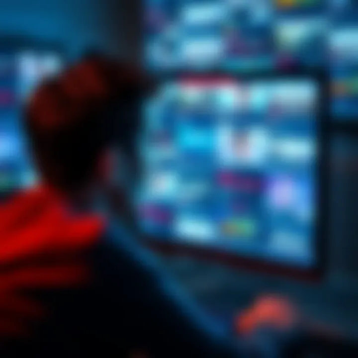 A person looking frustrated at a computer screen filled with dull content and unoriginal titles, reflecting the disappointment in creativity.