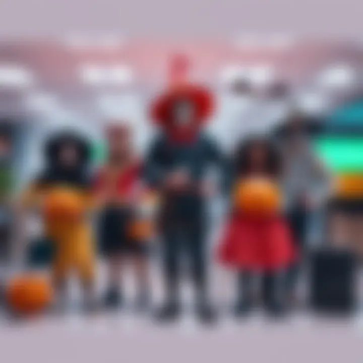 A variety of creative Halloween costumes suitable for the workplace, featuring spooky and humorous themes