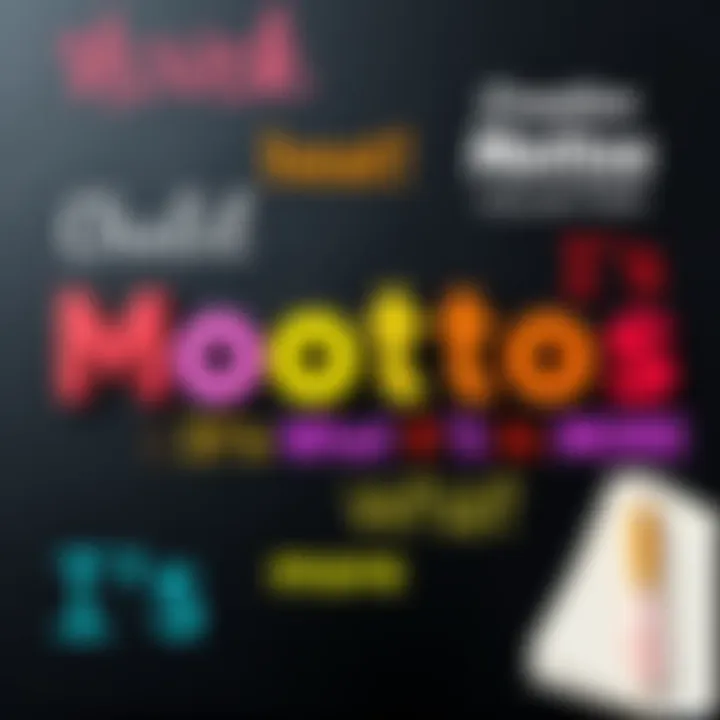 A collage of various creative mottos written in colorful fonts on a chalkboard background.