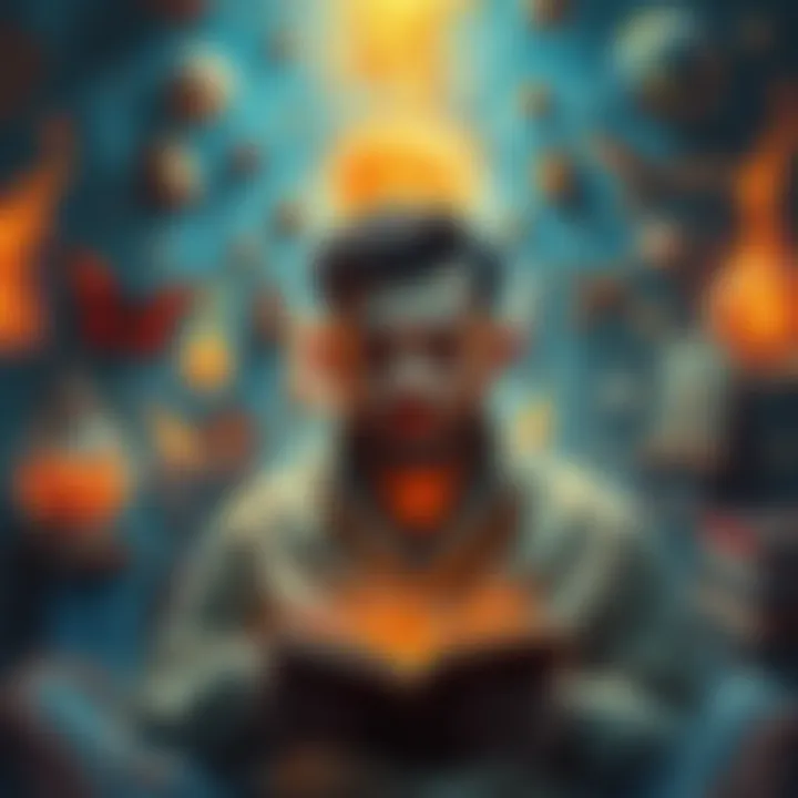 An artistic representation of a writer surrounded by symbols of inspiration and challenges, capturing the essence of creativity and resilience.