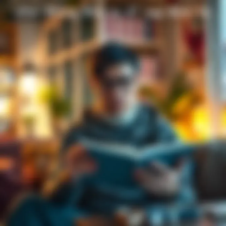 A thoughtful individual with a notebook, expressing ideas and creativity in a cozy environment.