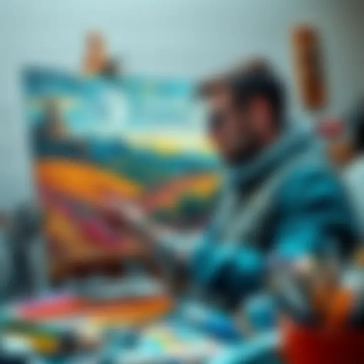 Creative Pisces A Piscean artist painting a vibrant landscape, surrounded by colorful materials and tools, embodying creativity and authenticity.