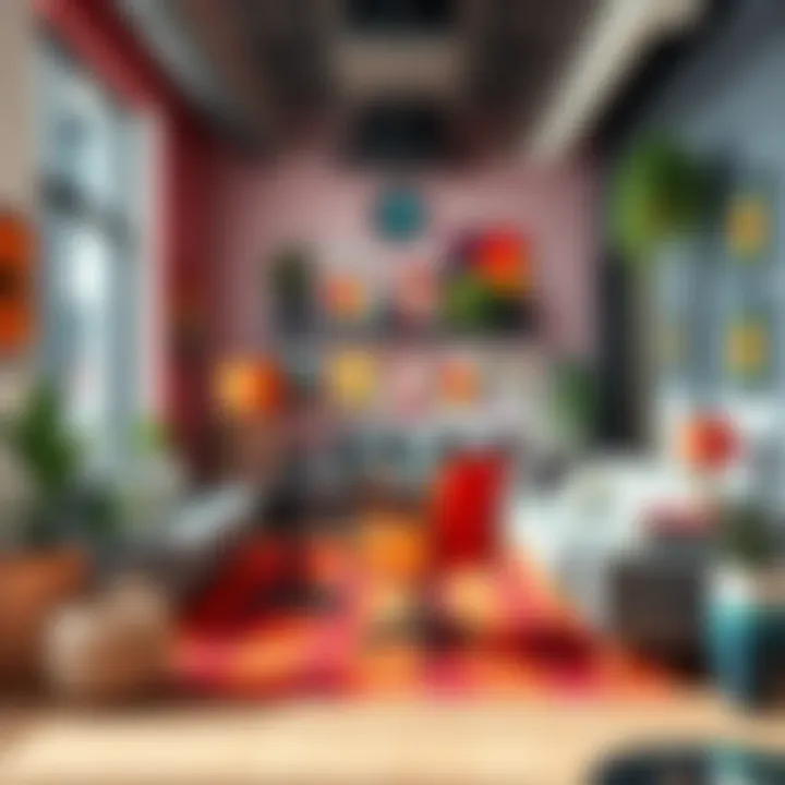 A well-decorated waiting room featuring comfortable seating, plants, and colorful artwork, showcasing personal style and creativity.
