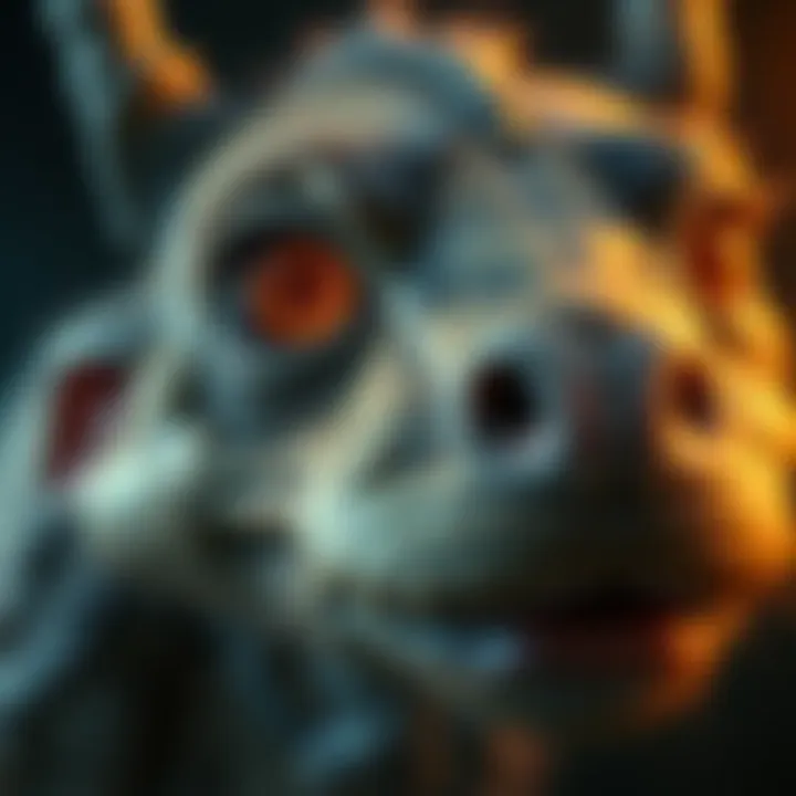 Realistic creature with amber eyes and intelligent expression caught on video