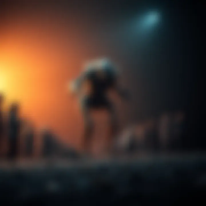 A strange creature standing in a shadowy area with human-like legs, sparking curiosity among onlookers.