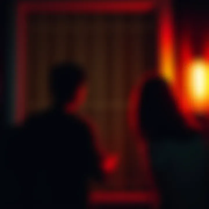 A woman looks out her window at a shadowy figure of her SkipTheDishes driver standing outside her home, causing her to feel uneasy.