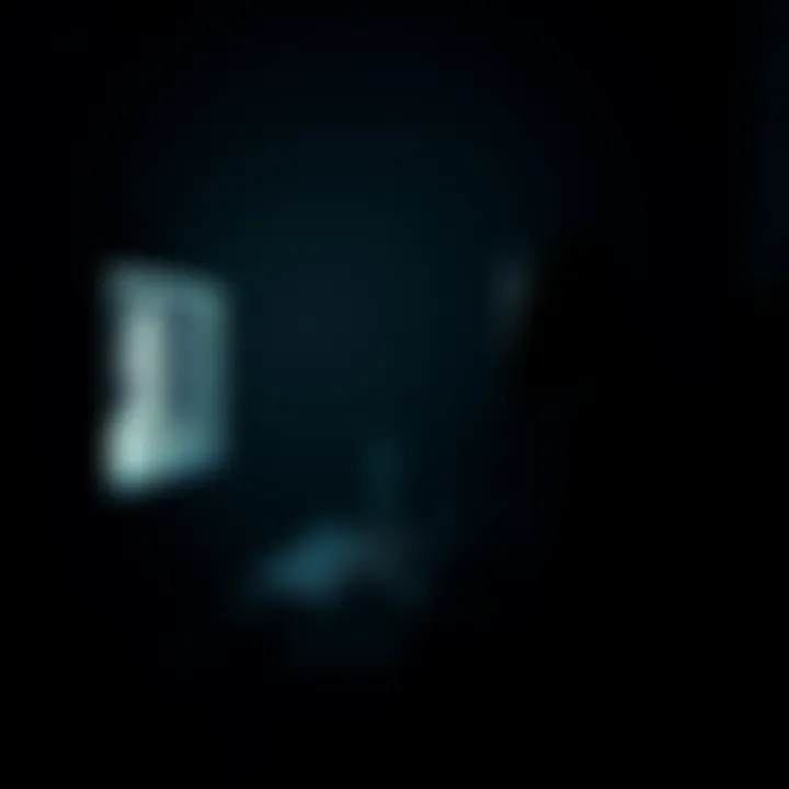 A shadowy figure sitting at a computer in a dark room, with eerie images on the screen, representing disturbing online experiences.