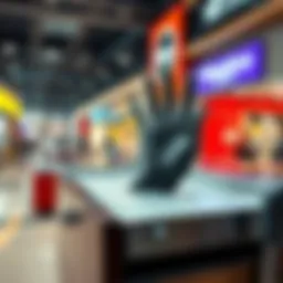 A strange cut-out picture with an eerie finger gesture resting on top of a kiosk drawer in a mall.