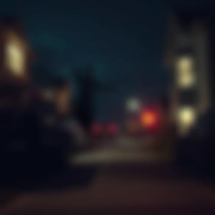 Creepy video still showing strange shadows A still from a spooky video featuring shadowy figures and eerie sounds, capturing the unsettling atmosphere in a neighborhood at night.