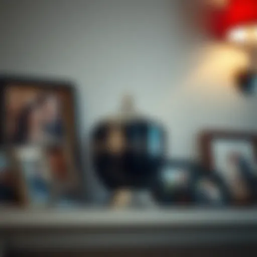 A decorative urn holding ashes sits on a mantle, surrounded by family photos. A somber atmosphere fills the room.