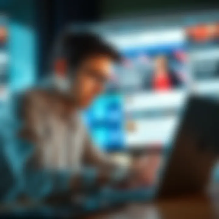 Criticism of Snopes A person looking frustrated while reading a fact-checking website on a laptop, with a blurred image of social media posts in the background.