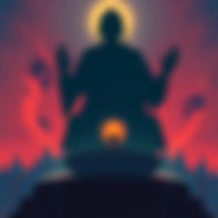 An illustration showing a person meditating with a shadowy figure representing potential dangers in the background.
