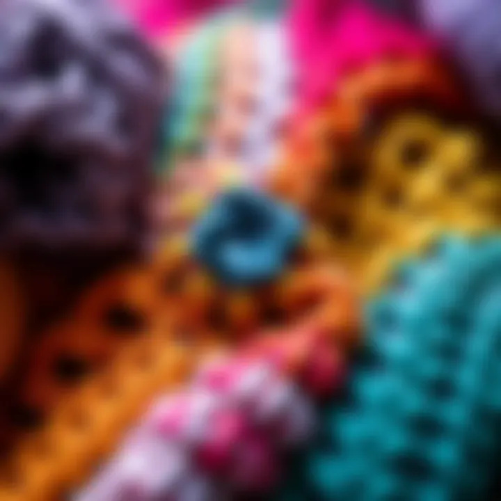 A close-up of a colorful crochet piece dedicated to Hekate, featuring various yarn textures and patterns associated with spiritual practice.
