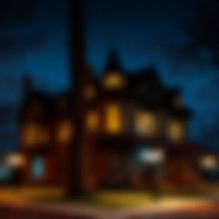 View of Croke-Patterson Mansion in Denver, illuminated at night with an eerie atmosphere