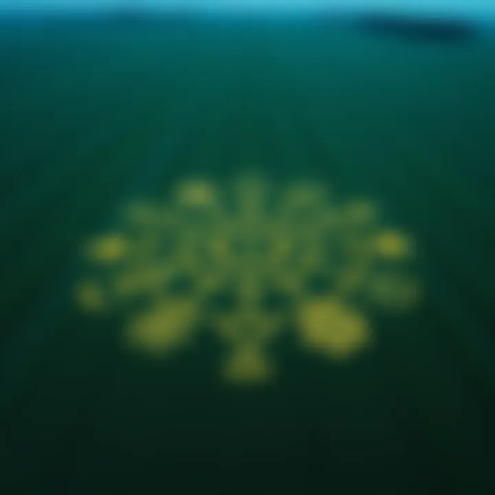 Crop Circle Analysis by AI Aerial view of intricate crop circle patterns showcasing various symbols and designs created in a field. The patterns are arranged systematically, hinting at complexity.
