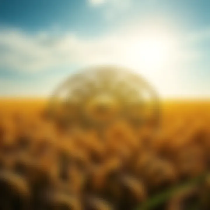 A large crop circle featuring intricate geometric shapes in a field of golden wheat