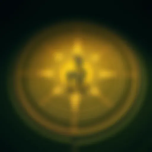 Aerial view of a complex crop circle design surrounded by several people working on it, showcasing teamwork in creating the formation.