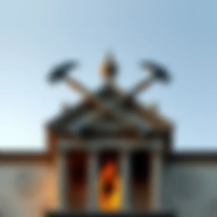 A symbol featuring crossed axes beneath a flame found on a building in Rome